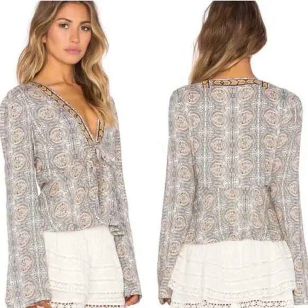Free People Time of Your Life Blouse Ivory Combo Bell sleeves